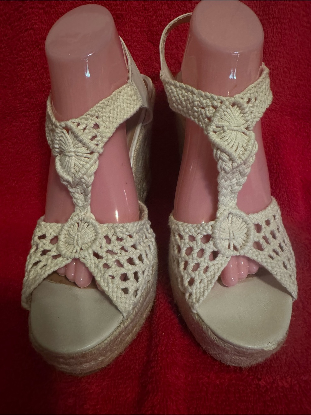 Abound Sz 11M Cream Crochet Espadrille Wedge Sandals GUC😊😊